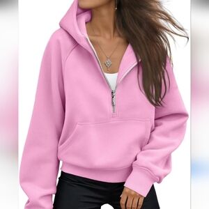 TRENDY QUEEN Baby Pink 1/4 Zip Hooded Sweatshirt – Size S